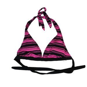 Y2K 'tilt' Black and Pink Striped Bikini Top